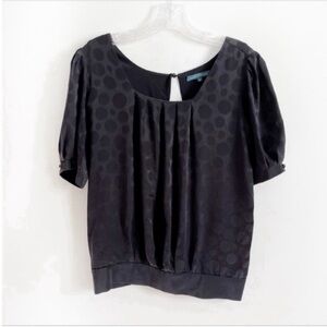 Sally Tseng blouse black circle print dots pleated silk open back